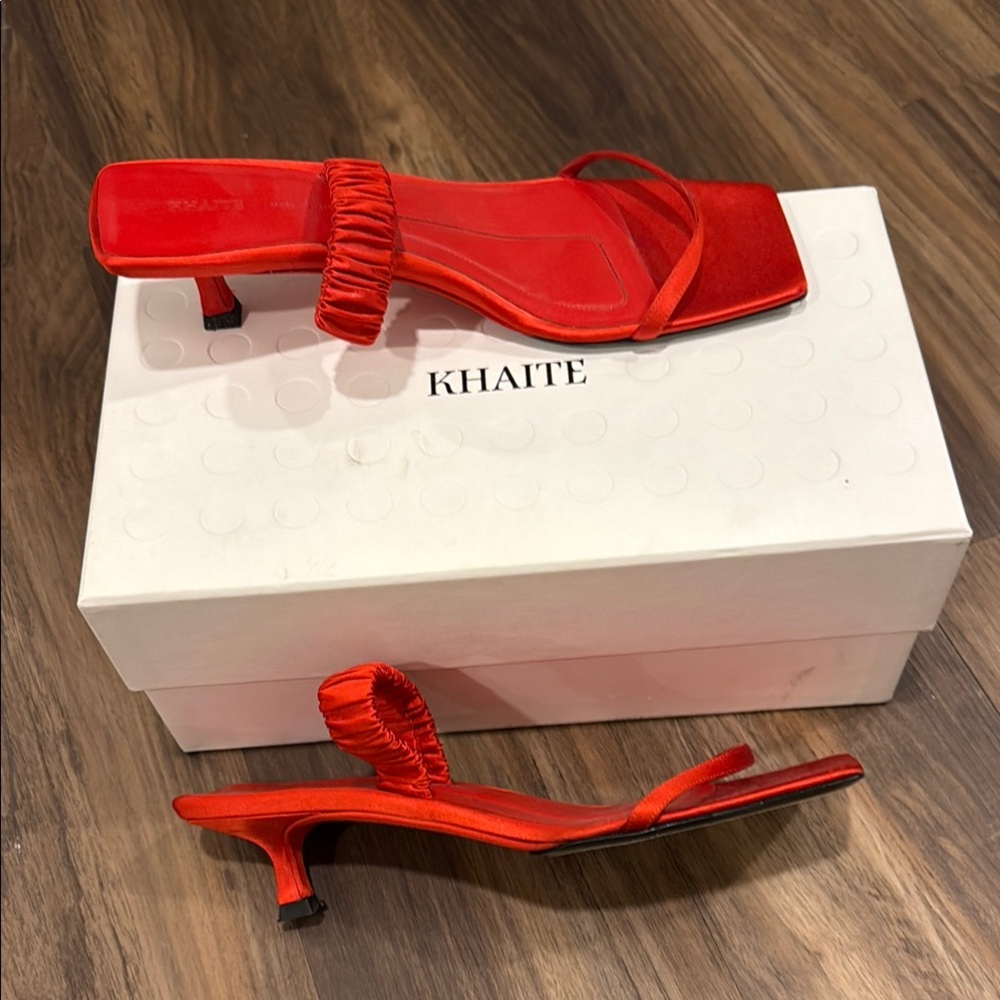 KHAITE Red Heeled Sandals with Sleek Straps size 40